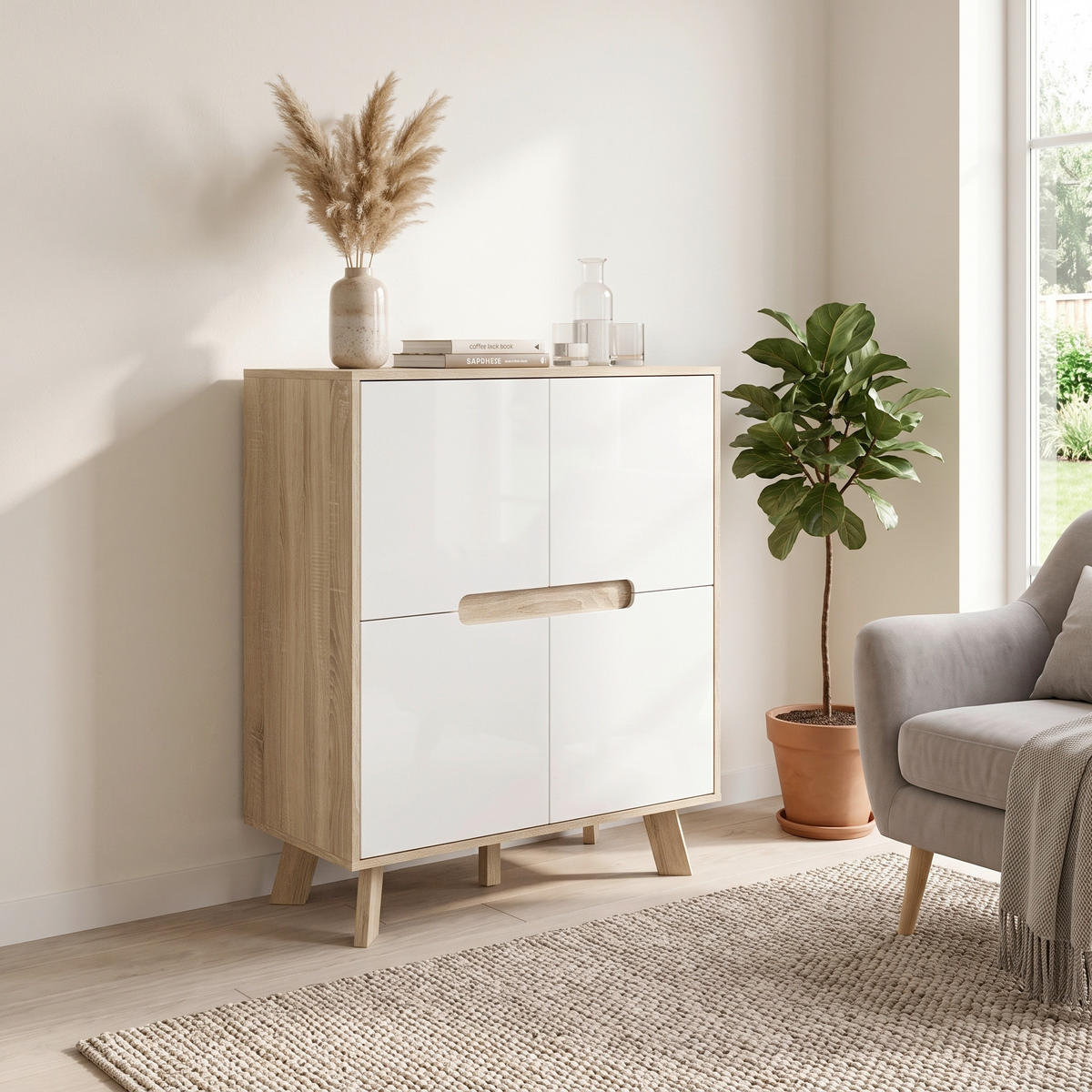 KOMMODE , 80/102/40 cm,  - Naturfarben/Weiß, Design, Holzwerkstoff (80/102/40cm) - Livetastic