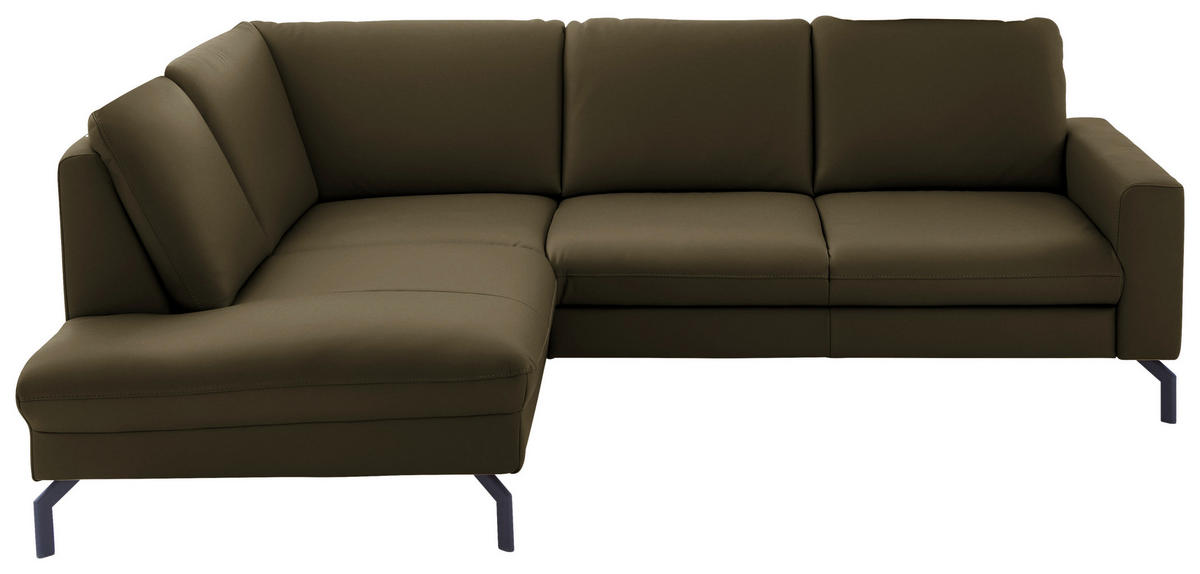 ECKSOFA in Echtleder Dunkelgrün  - Dunkelgrün/Schwarz, Design, Leder/Metall (194/250cm) - Beldomo Premium