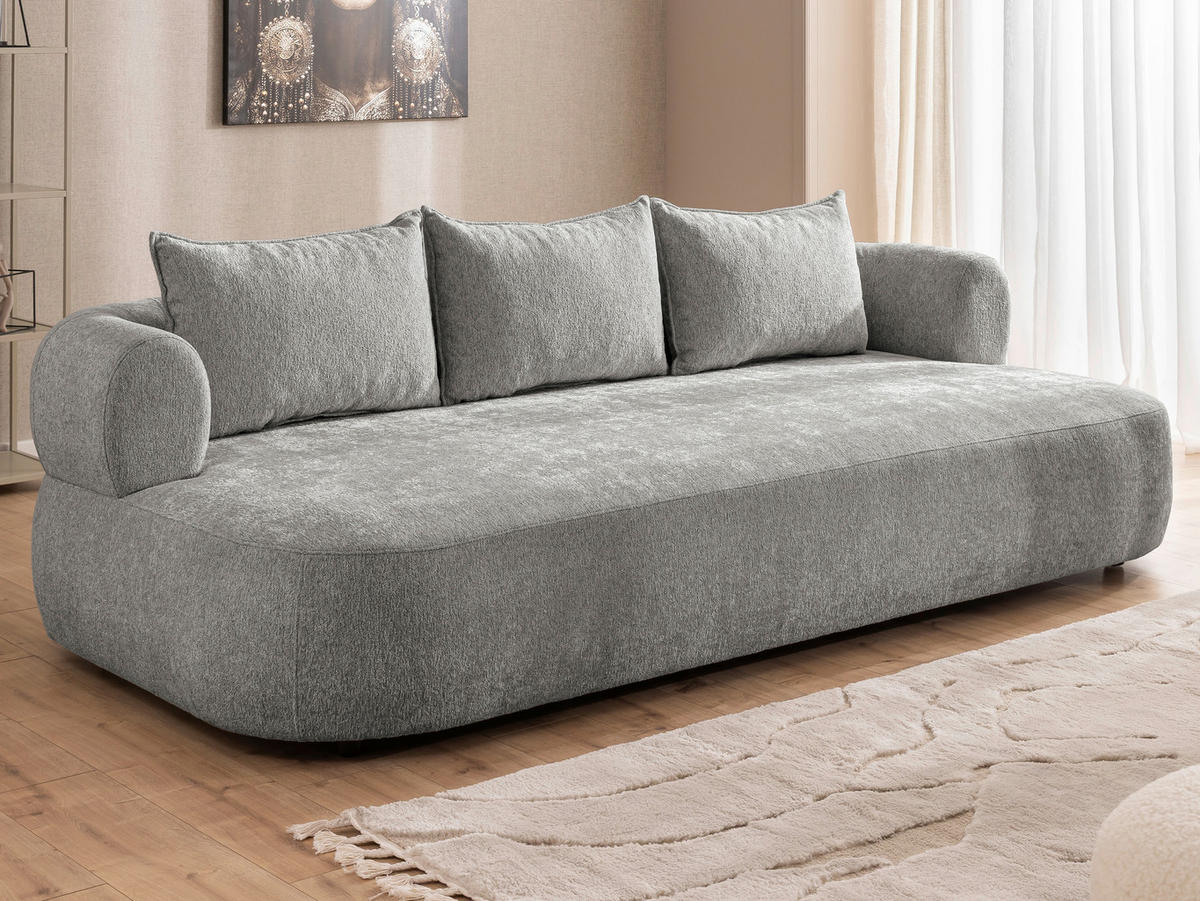 BIGSOFA in Chenille Grau  - Schwarz/Grau, Design, Kunststoff/Textil (240/76/122cm) - Livetastic