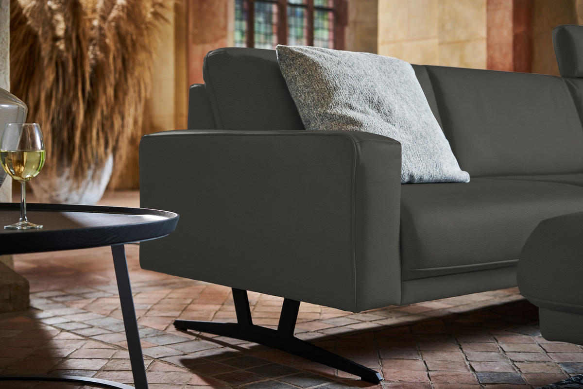 ECKSOFA in Echtleder Grau  324/179 cm  - Anthrazit/Grau, KONVENTIONELL, Leder/Metall (324/179cm) - Johann Jakob
