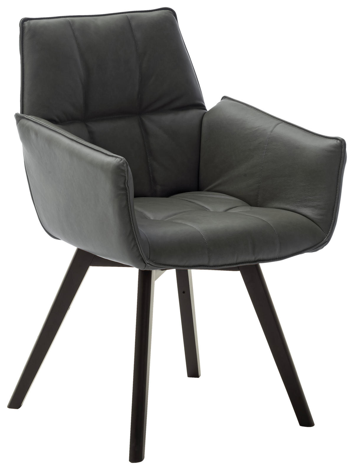 ARMLEHNSTUHL Echtleder naturbelassen  - Anthrazit/Schwarz, Konventionell, Leder/Holz (61/87/63cm) - Linea Natura