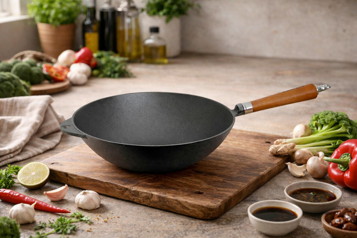 BRATPFANNE  - Schwarz/Braun, Basics, Holz/Metall (59/32/13.5cm)