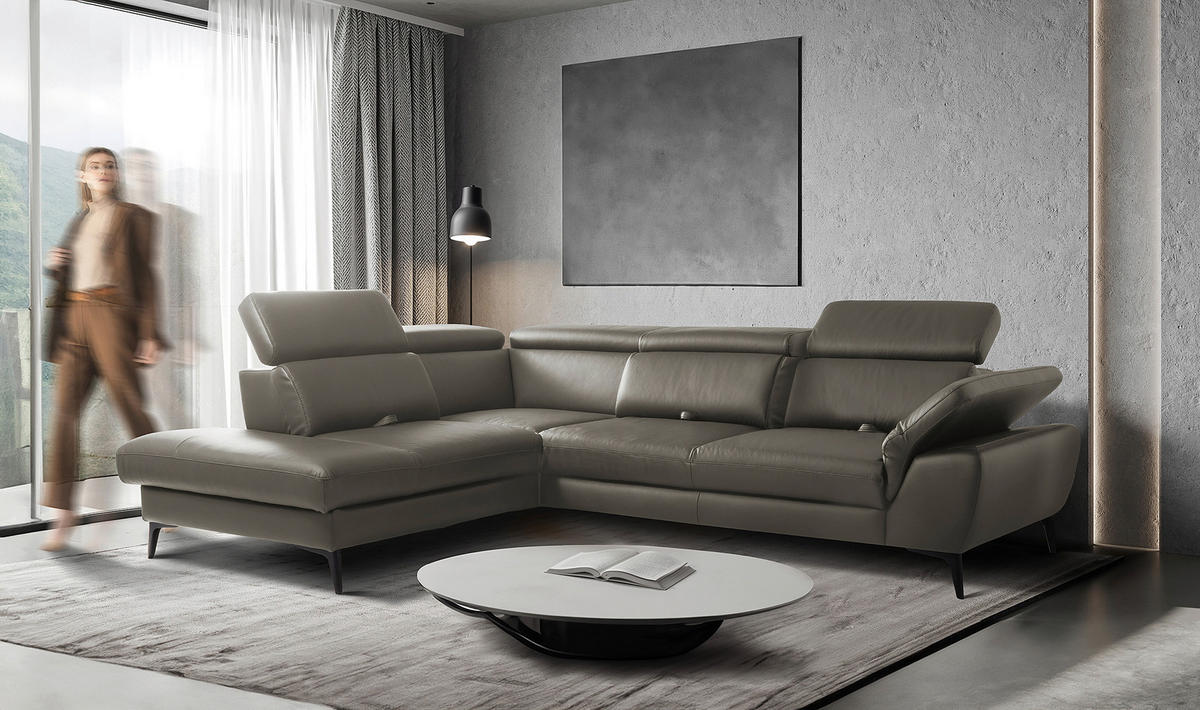 ECKSOFA  in Lederlook Echtleder Schlammfarben  220/274 cm  - Schlammfarben/Schwarz, Design, Leder/Textil (220/274cm) - Livetastic