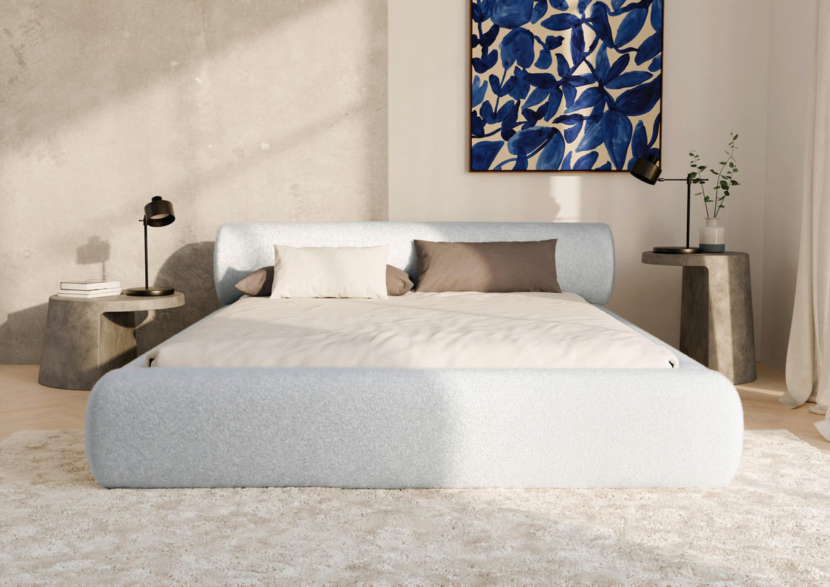 POLSTERBETT 160/200 cm,  in Hellgrau, Lattenrost, Bettkasten,  - Hellgrau/Schwarz, Design, Holz/Textil (160/200cm) - Chameo