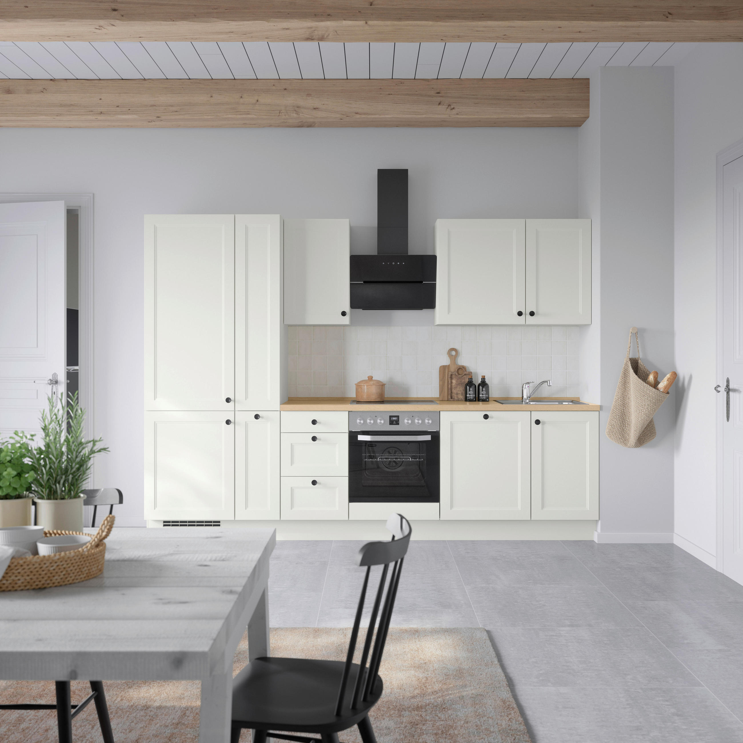 KÜCHENBLOCK 300 cm   in Weiß, Eichefarben  - Eichefarben/Schwarz, MODERN, Holzwerkstoff/Metall (300cm) - Nobilia