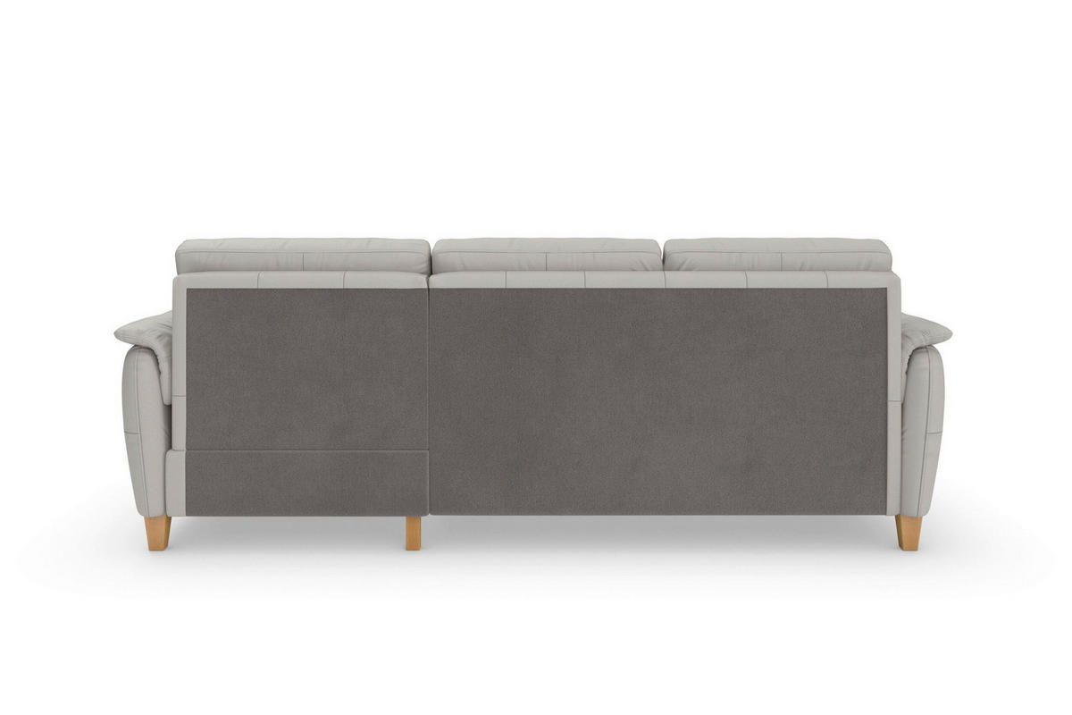 ECKSOFA PALMERA E Hellgrau Kombination Echtleder/Stoff Mikrofaser Bettkasten  - Eichefarben/Hellgrau, Basics, Leder/Holz (244/163cm) - Sit & More