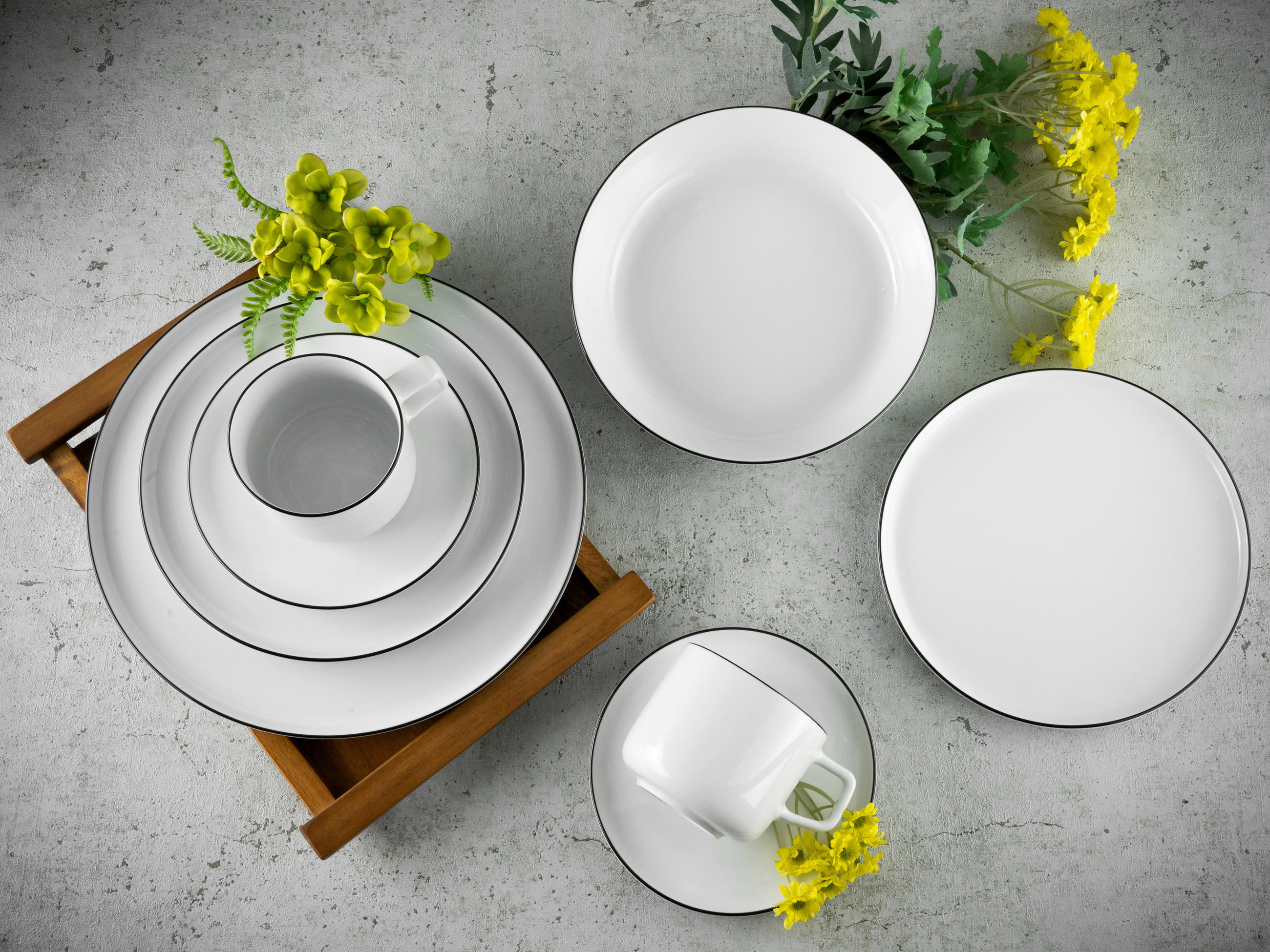 KOMBISERVICE 30-teilig Chef Collection Black Line  - Grauweiß/Schwarz, Basics, Keramik - Creatable