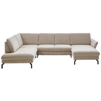 WOHNLANDSCHAFT Velours Graubraun  - Graubraun/Schwarz, Design, Textil/Metall (220/335/179cm) - Beldomo System