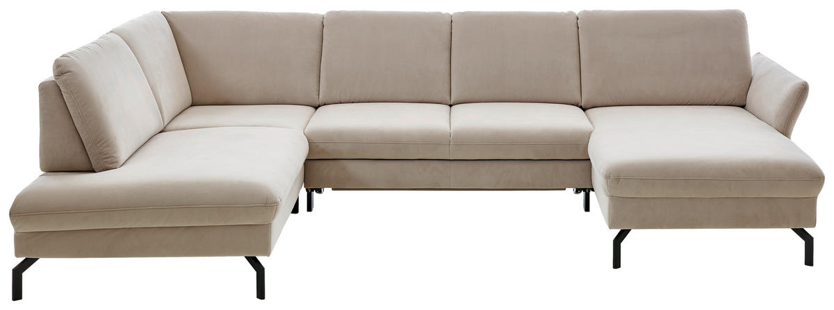 WOHNLANDSCHAFT Velours Graubraun  - Graubraun/Schwarz, Design, Textil/Metall (220/335/179cm) - Beldomo System