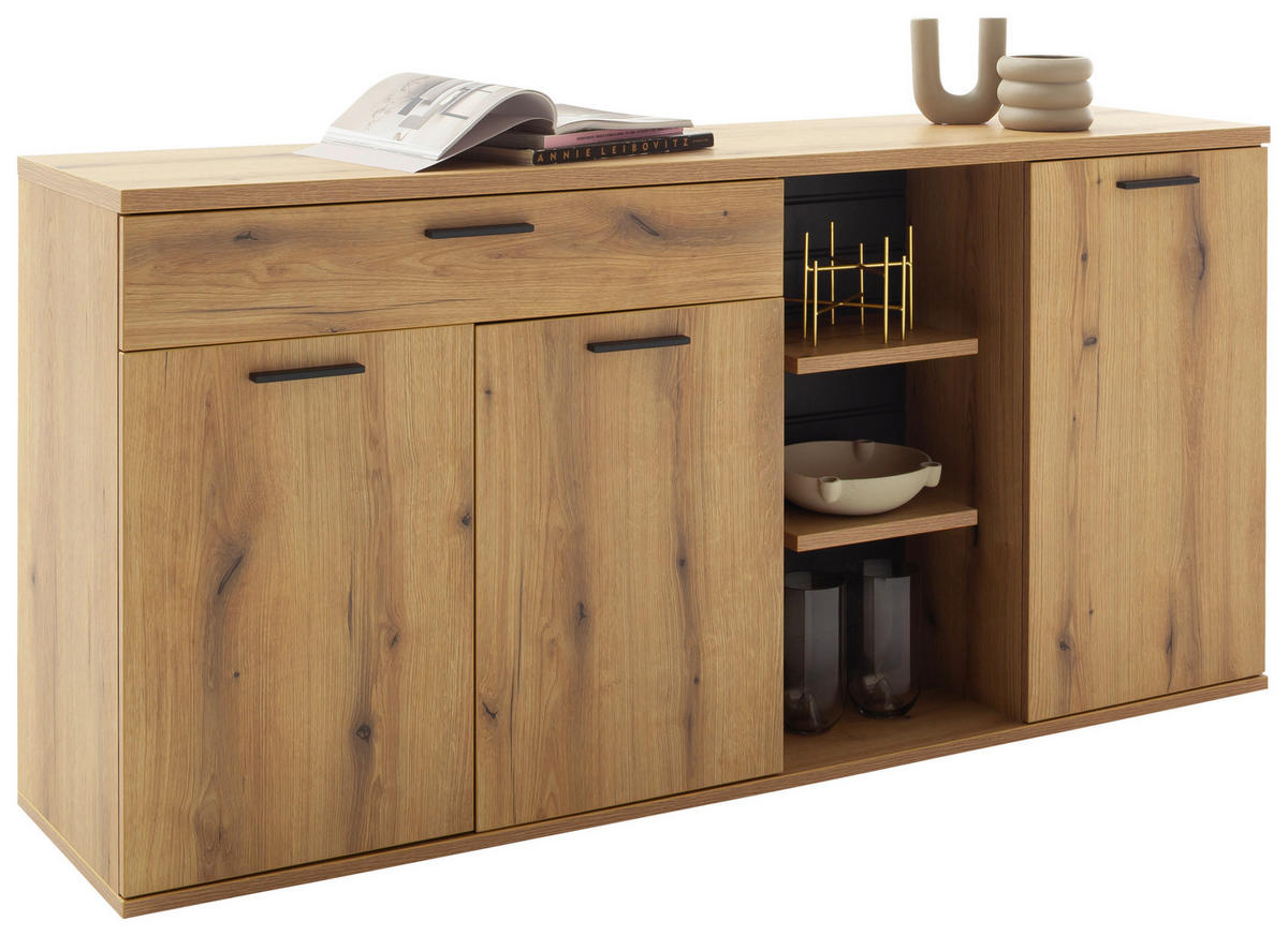 SIDEBOARD Grau, Eichefarben  175/87/44 cm  - Eichefarben/Anthrazit, Design, Holzwerkstoff/Metall (175/87/44cm) - home24