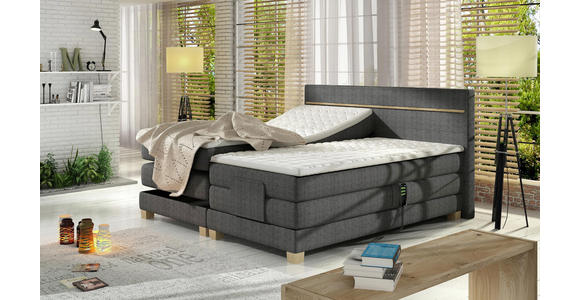 BOXSPRINGBETT Webstoff 140/200 cm INKL. Topper, motorische Verstellbarkeit - Eichefarben/Dunkelgrau, Design, Holz/Textil (140/200cm) - Linea Natura
