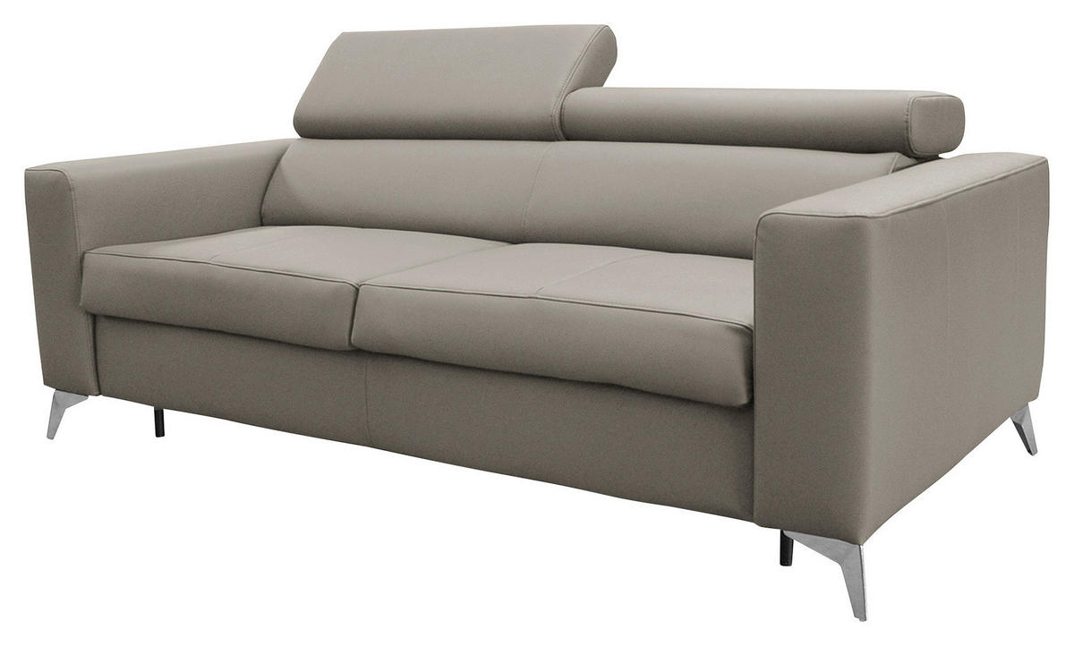 SCHLAFSOFA Hellgrau Echtleder Lederlook  - Silberfarben/Hellgrau, Design, Leder/Textil (206/95/101cm) - Livetastic