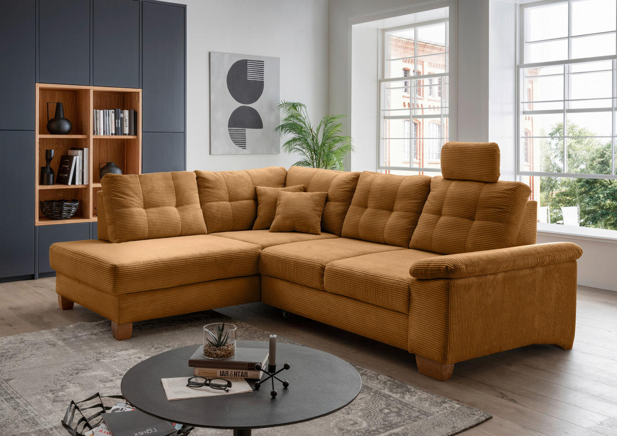 ECKSOFA in Cord Goldfarben  - Goldfarben/Naturfarben, Modern, Holz/Textil (206/274cm) - Livetastic