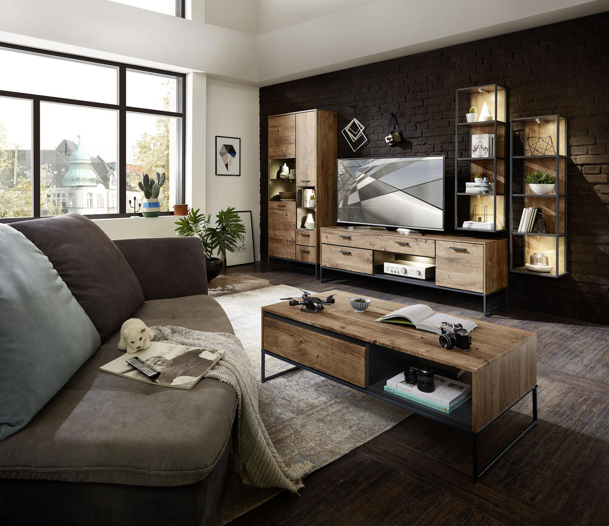 COUCHTISCH in Holzwerkstoff 115/65/42 cm  - Eichefarben/Graphitfarben, Modern, Holzwerkstoff/Metall (115/65/42cm) - Hom`in