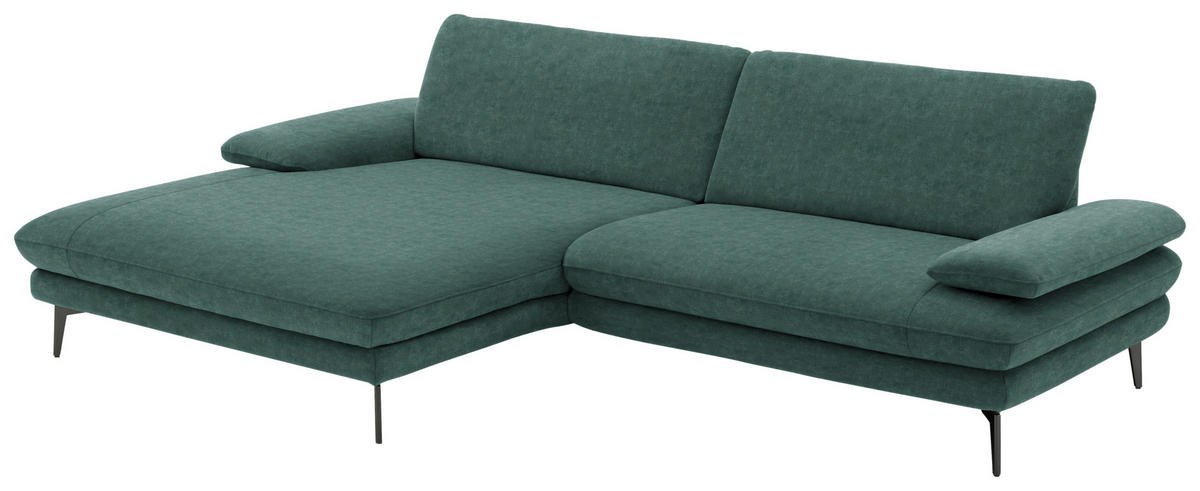 ECKSOFA in Velours Blau, Grün  - Blau/Schwarz, Design, Textil/Metall (184/284cm) - Dieter Knoll