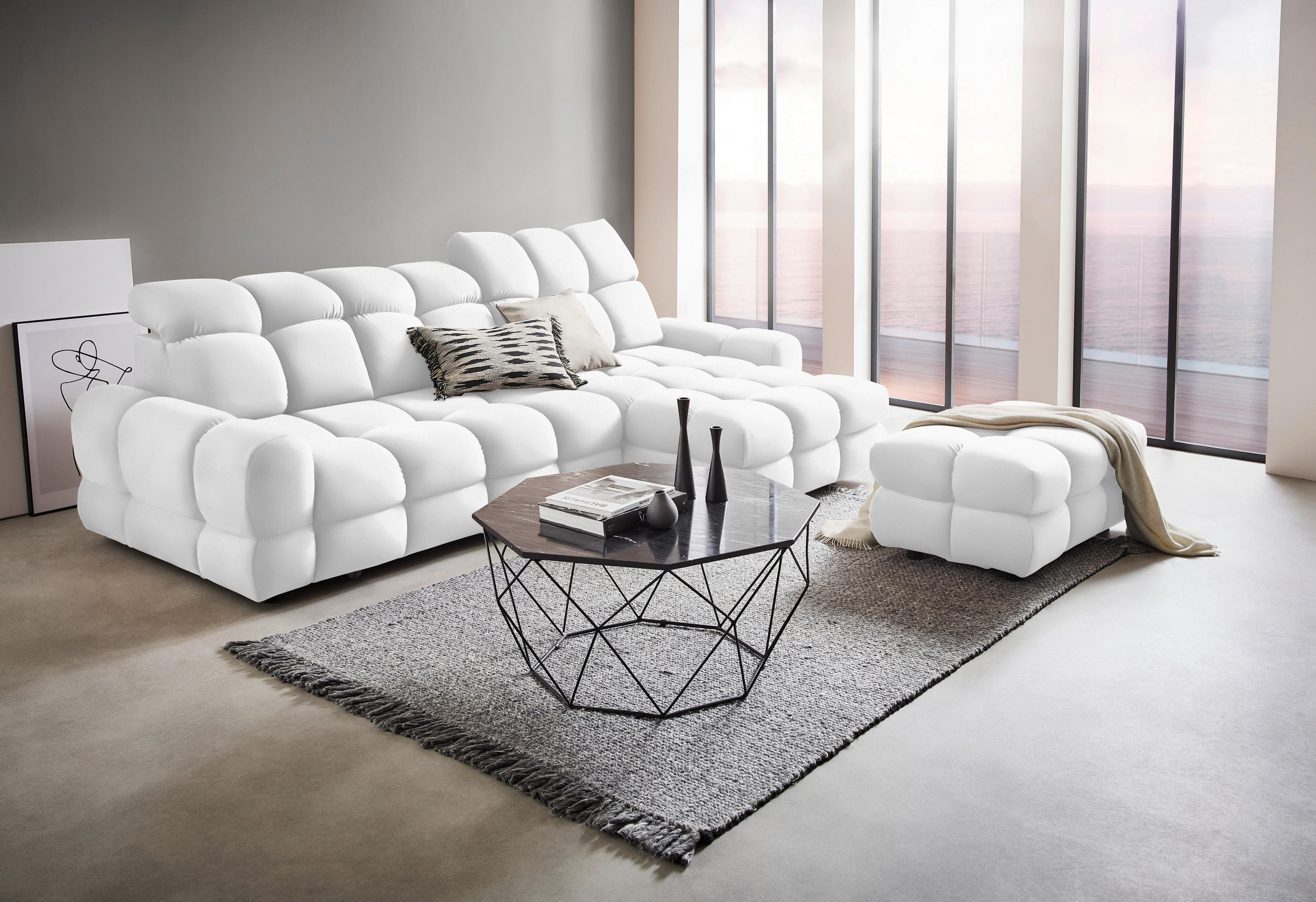 HÖRNSOFFA i velour vit  - vit/svart, Design, textil/plast (283/178cm) - Welnova