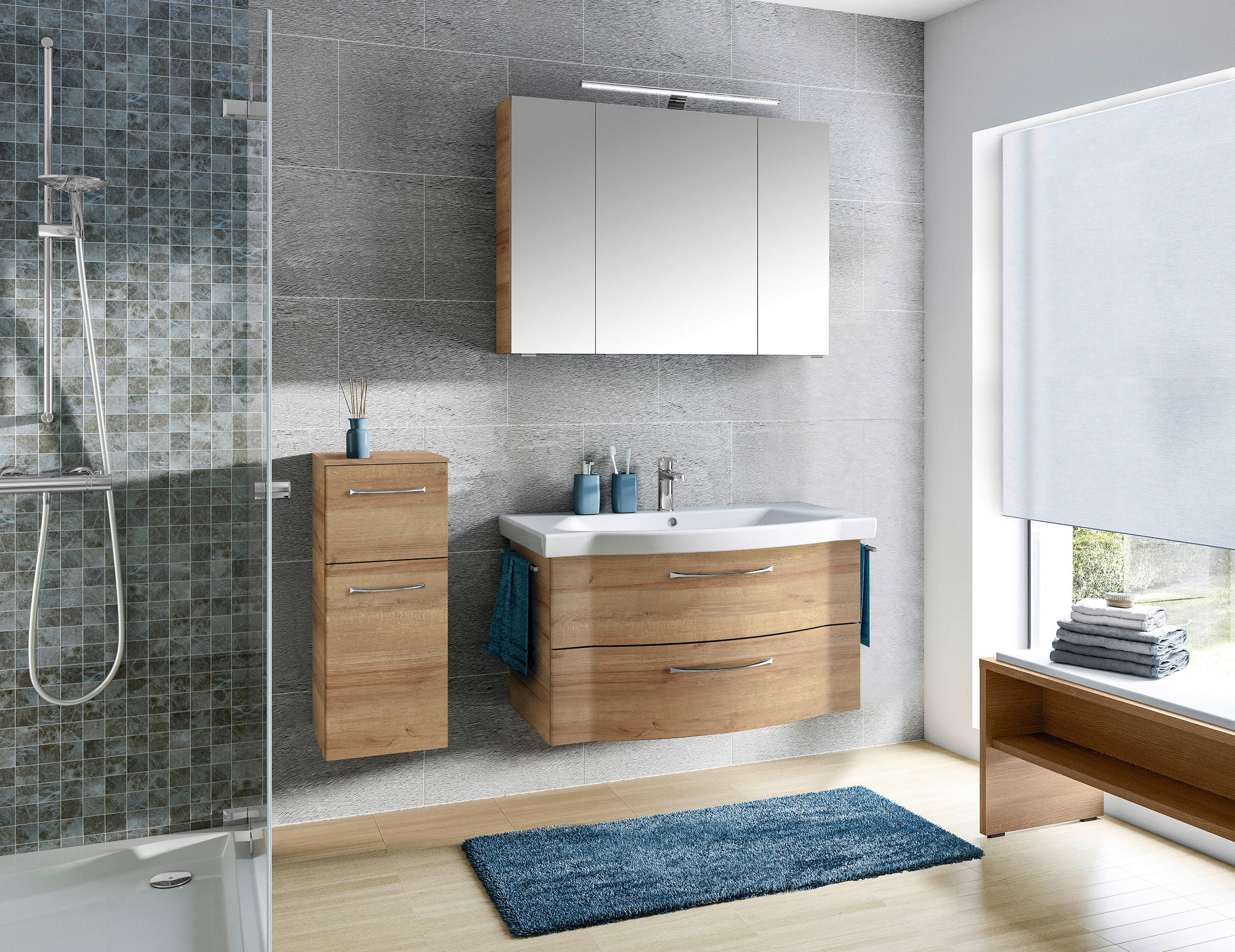 BADEZIMMER 4-teilig in 128 cm - Chromfarben/Eichefarben, KONVENTIONELL, Glas/Keramik (128cm) - Pelipal