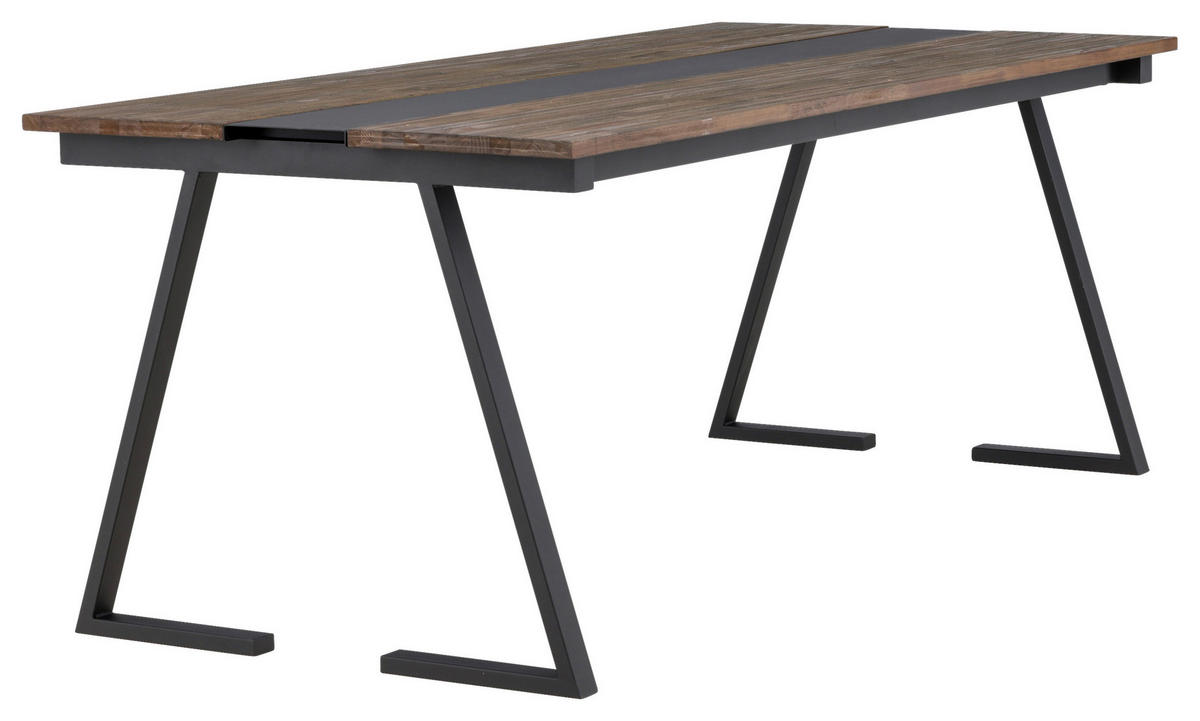 ESSTISCH Teakholz massiv Schwarz, Teakfarben  - Schwarz/Teakfarben, Design, Holz/Metall (200/90/75cm) - Livetastic