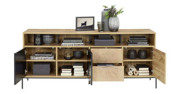 SIDEBOARD 170/74/40 cm in Schwarz, Eichefarben - Eichefarben/Schwarz, Design, Holzwerkstoff/Metall (170/74/40cm) - Carryhome