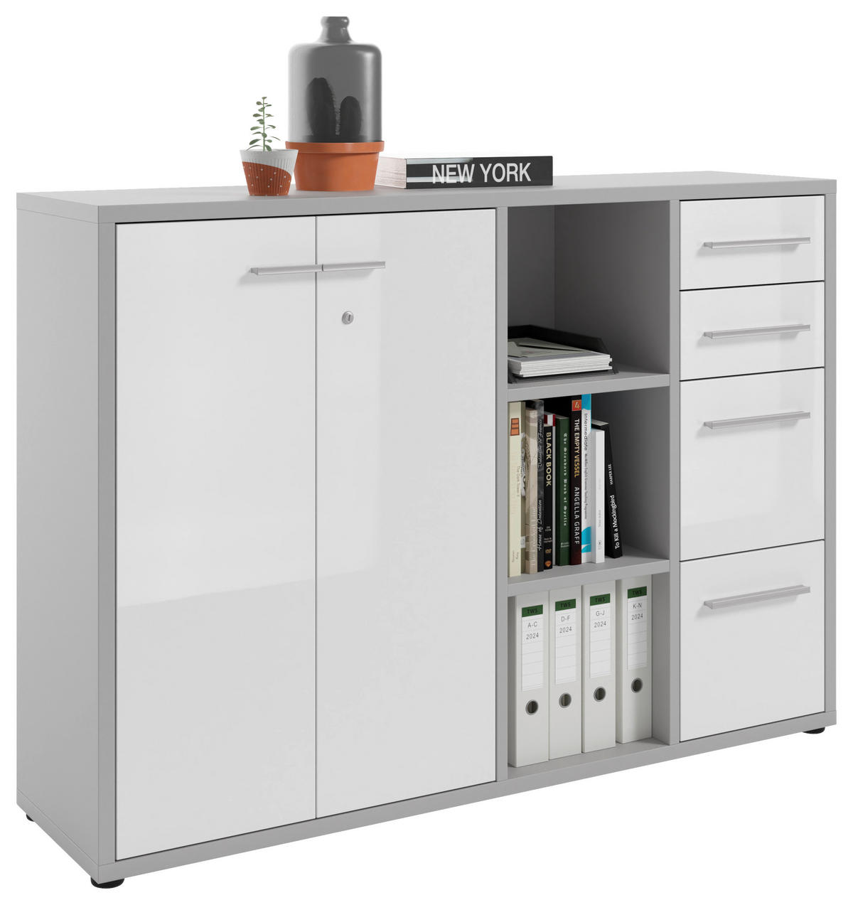 SIDEBOARD Texas  in 154,9/110/40 cm  - Hellgrau/Alufarben, MODERN, Glas/Holzwerkstoff (154,9/110/40cm)