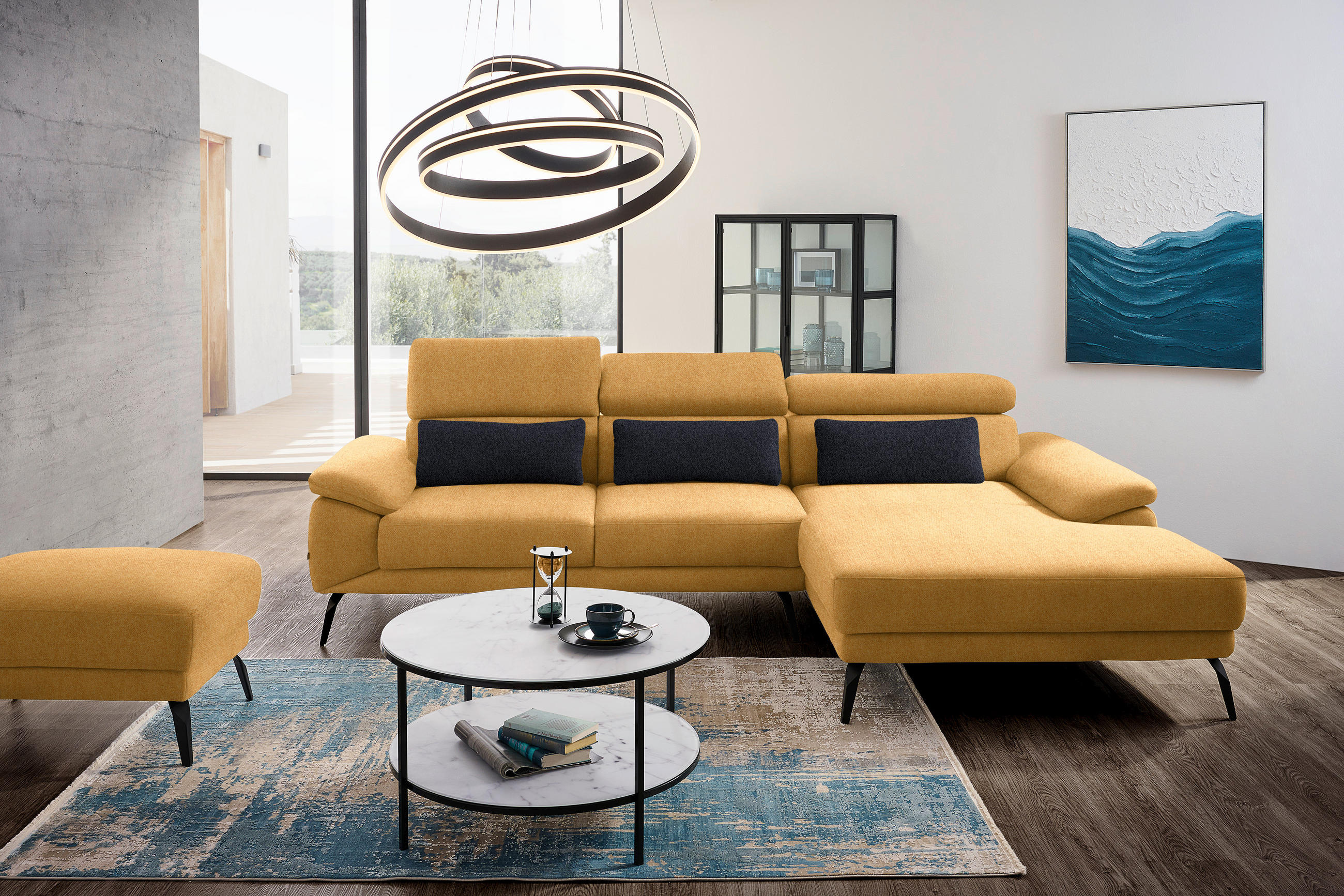 ECKSOFA in Velours Currygelb  - Currygelb/Schwarz, Design, Textil/Metall (295/187cm) - Novel