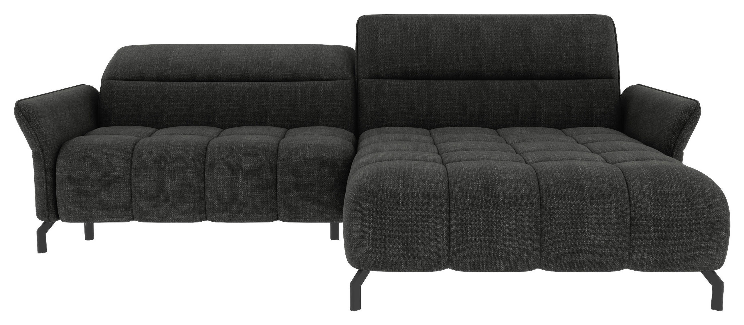 ECKSOFA Anthrazit Flachgewebe Rücken echt, Kopfteilverstellung, Sitztiefenverstellung  - Anthrazit/Schwarz, KONVENTIONELL, Textil/Metall (272/175cm) - Carryhome