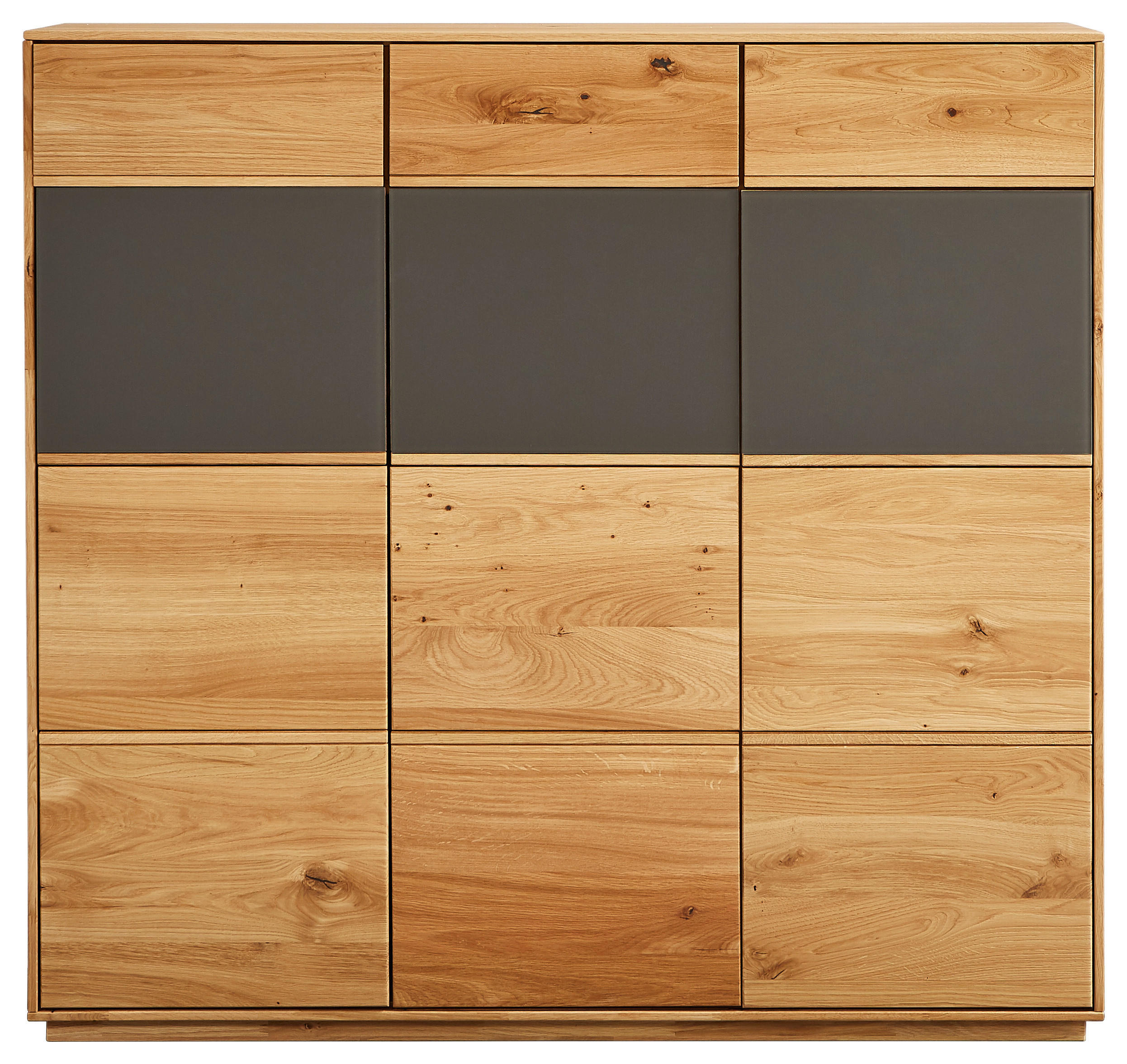 SCHUHSCHRANK Eiche massiv Grau, Eichefarben  - Eichefarben/Grau, Natur, Glas/Holz (129,8/123/38cm) - Waldwelt
