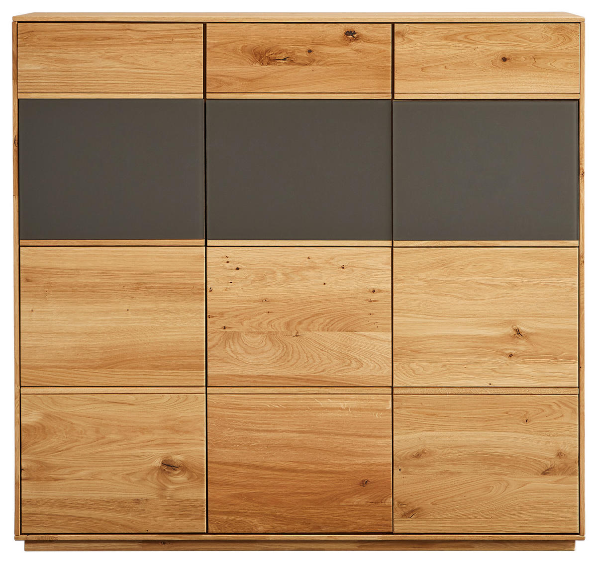 SCHUHSCHRANK Eiche massiv Grau, Eichefarben  - Eichefarben/Grau, Natur, Glas/Holz (129,8/123/38cm) - Waldwelt