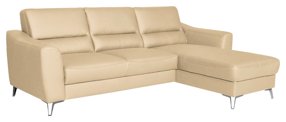ECKSOFA in Lederlook Echtleder Beige  - Chromfarben/Beige, Design, Leder/Textil (241/168cm) - Livetastic