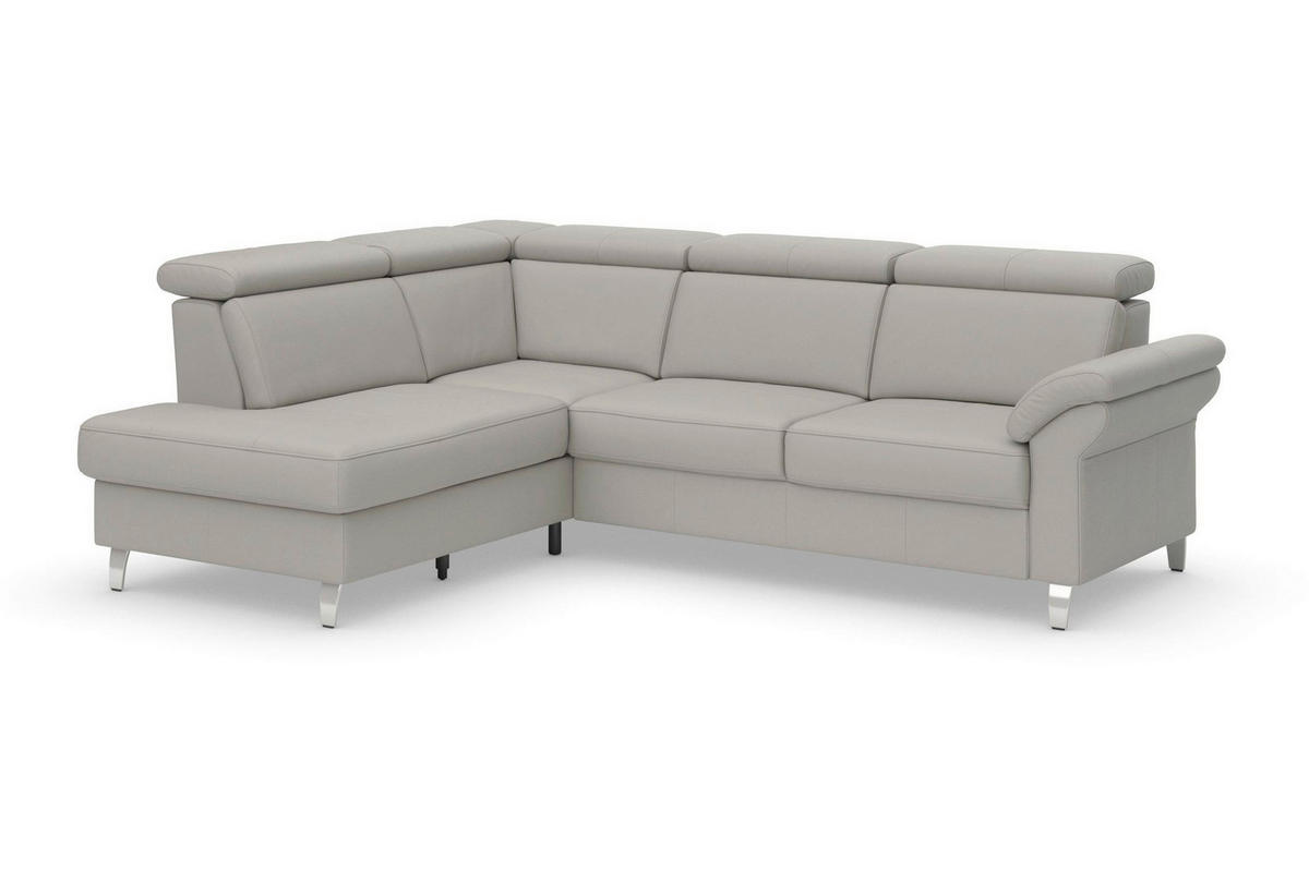 ECKSOFA 194/245 cm ARNGAST E in Echtleder Hellgrau Kopfteilverstellung  194/245 cm  - Chromfarben/Hellgrau, Basics, Leder/Textil (194/245cm) - Sit & More