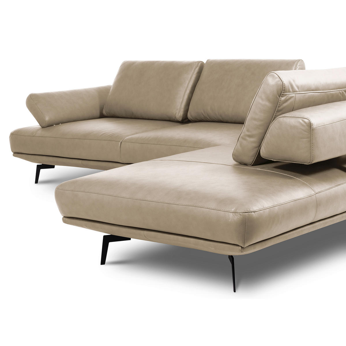 ECKSOFA Creme Echtleder  - Creme/Schwarz, Design, Leder/Metall (306/237cm) - Livetastic