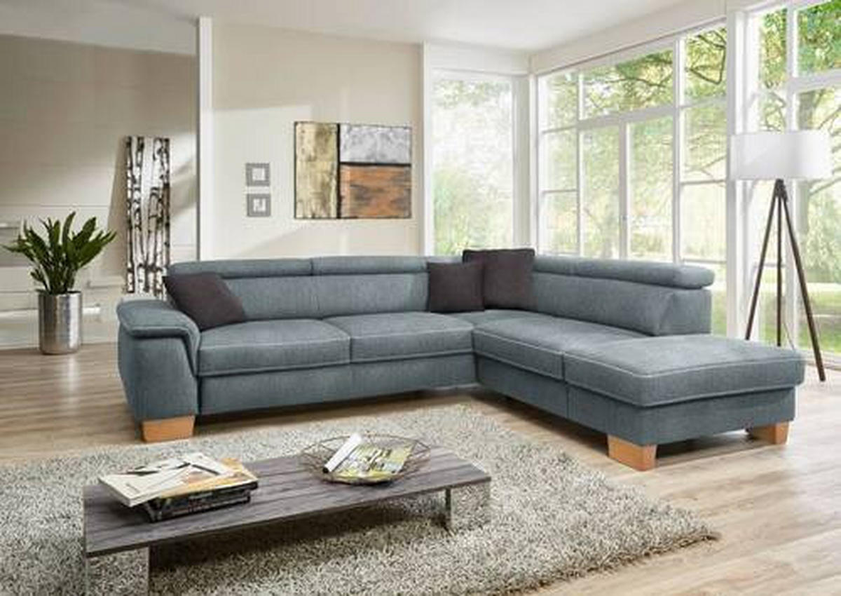 CANAPÉ D'ANGLE in Mikrofaser Blaugrau  - gris-bleu/beige, Natur, textile/bois (273/226cm) - Beldomo System