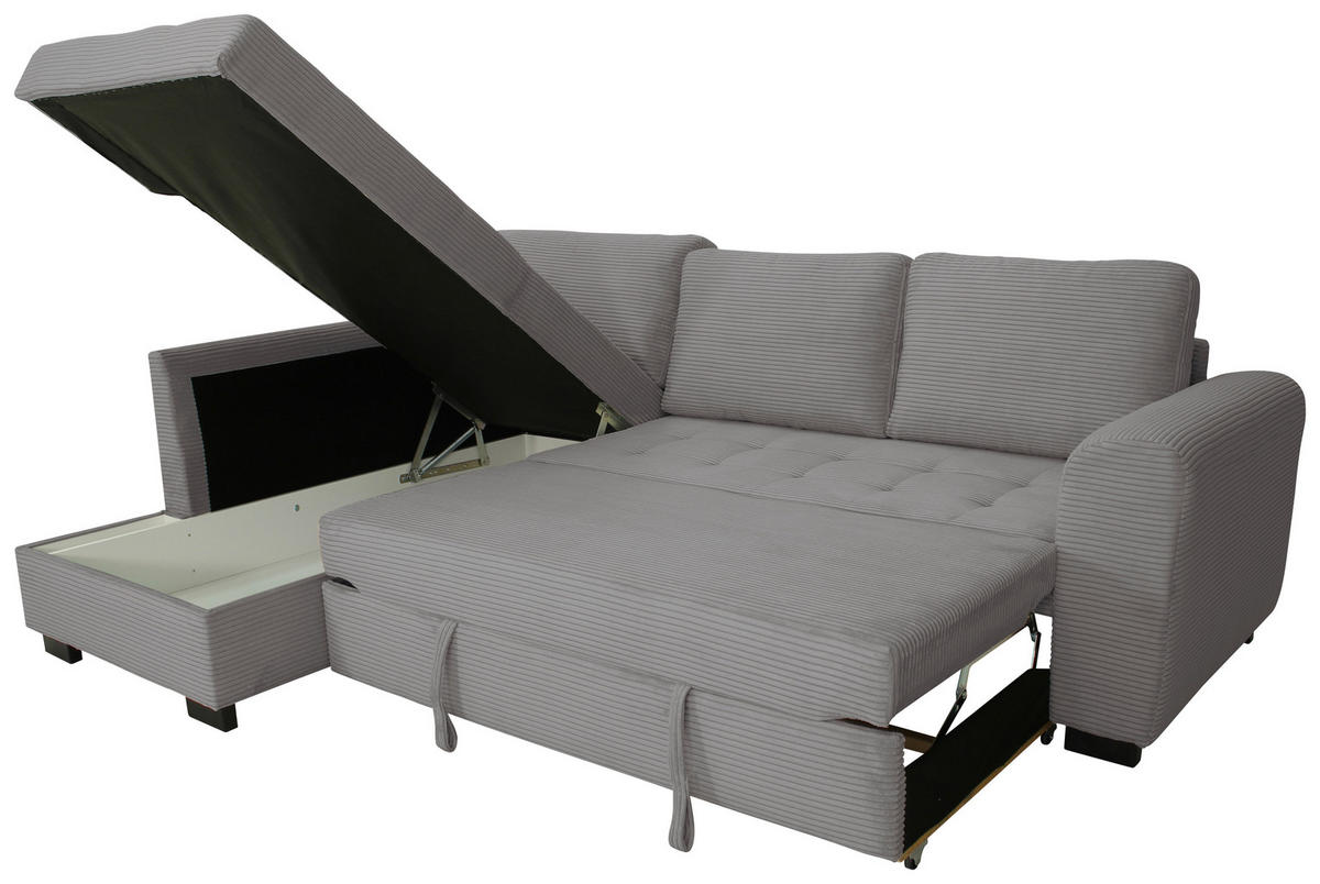 ECKSOFA JOHN Grau Cord Rückenkissen, Bettkasten, Liegefläche im Originalstoff  - Schwarz/Grau, Trend, Kunststoff/Textil (178/239cm) - P & B