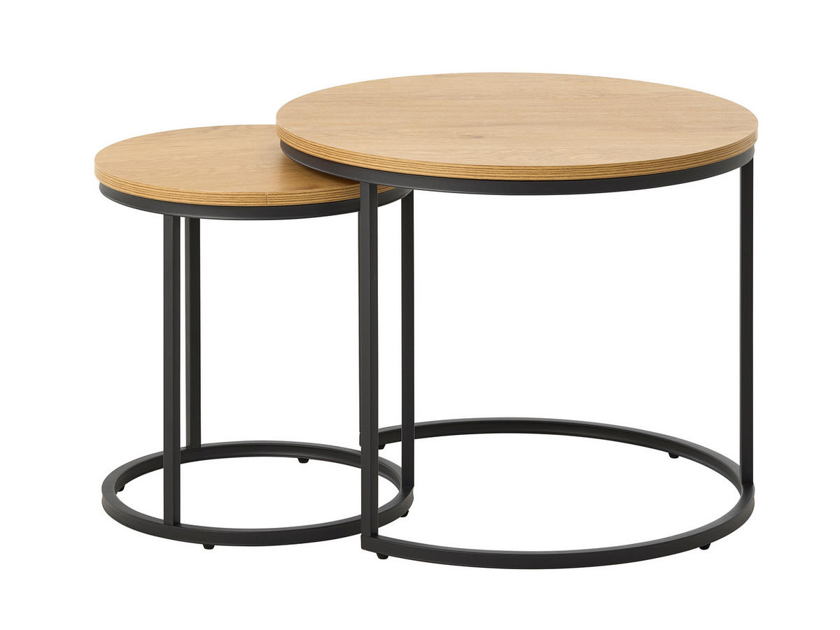 BEISTELLTISCHSET rund Eichefarben  - Eichefarben/Schwarz, Basics, Holzwerkstoff/Metall (40-60/40-60/45-50cm) - Xora