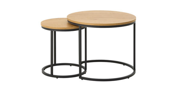 BEISTELLTISCHSET rund Eichefarben - Eichefarben/Schwarz, Basics, Holzwerkstoff/Metall (40-60/40-60/45-50cm) - Xora