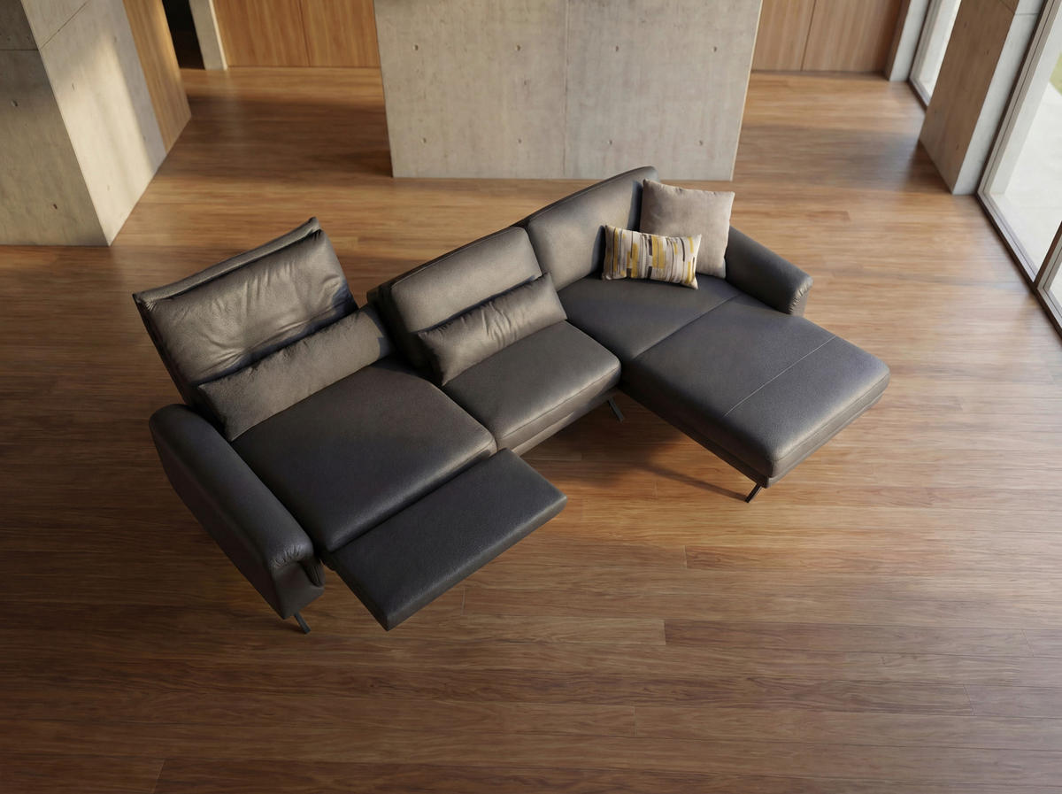 3-SITZER-SOFA Echtleder Dunkelgrau  - Dunkelgrau/Anthrazit, Design, Leder/Metall (222/82/102cm) - hülsta