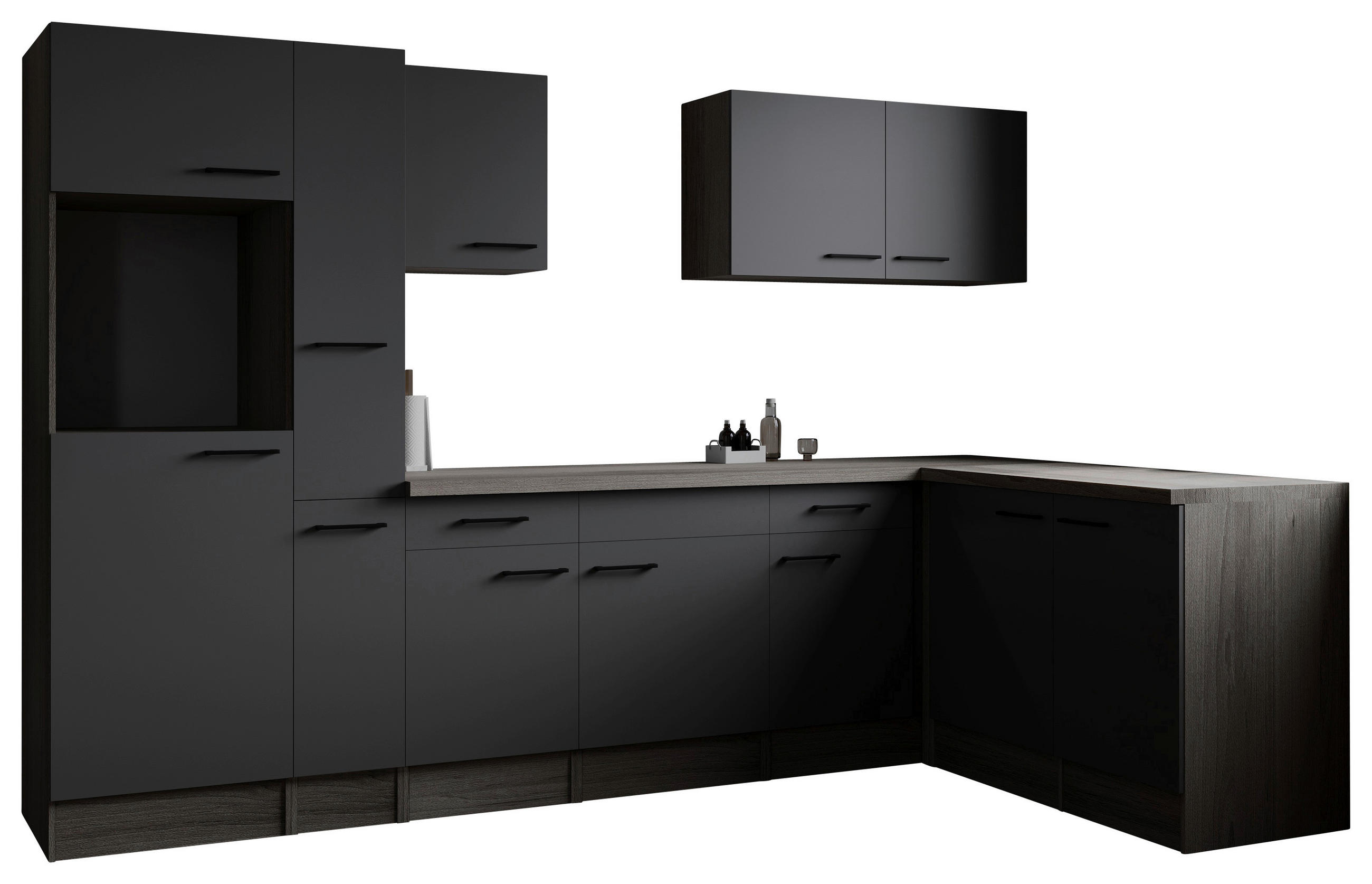 ECKKÜCHE 310/172 cm  in Grau, Eichefarben  - Eichefarben/Schwarz, Design, Holzwerkstoff/Metall (310/172cm) - Respekta
