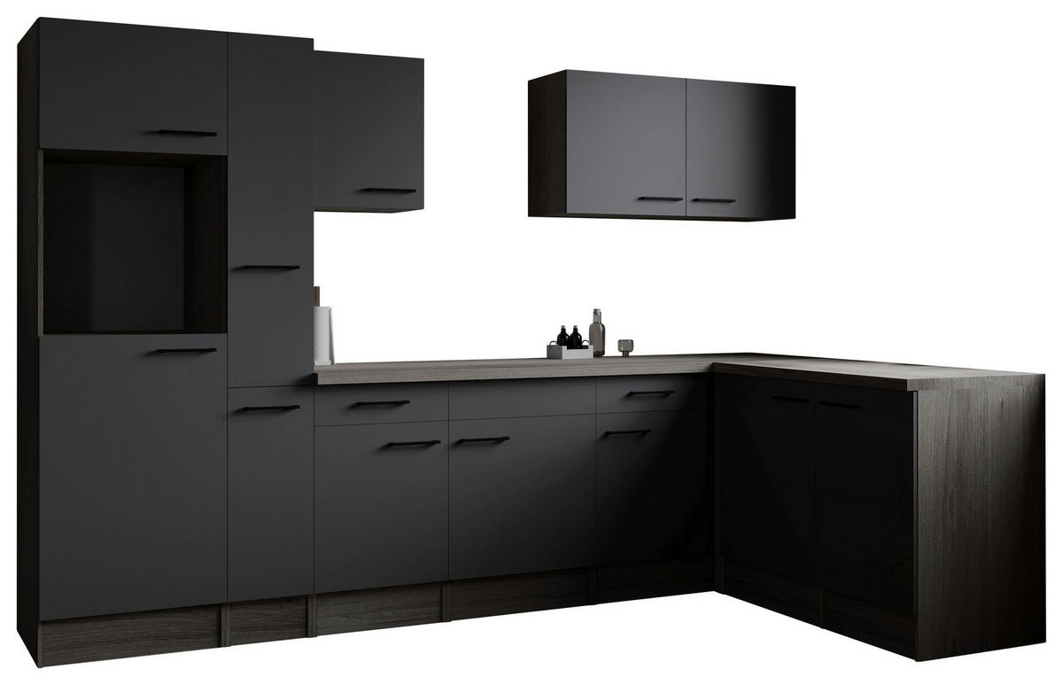 ECKKÜCHE 310/172 cm  in Grau, Eichefarben  - Eichefarben/Schwarz, Design, Holzwerkstoff/Metall (310/172cm) - Respekta