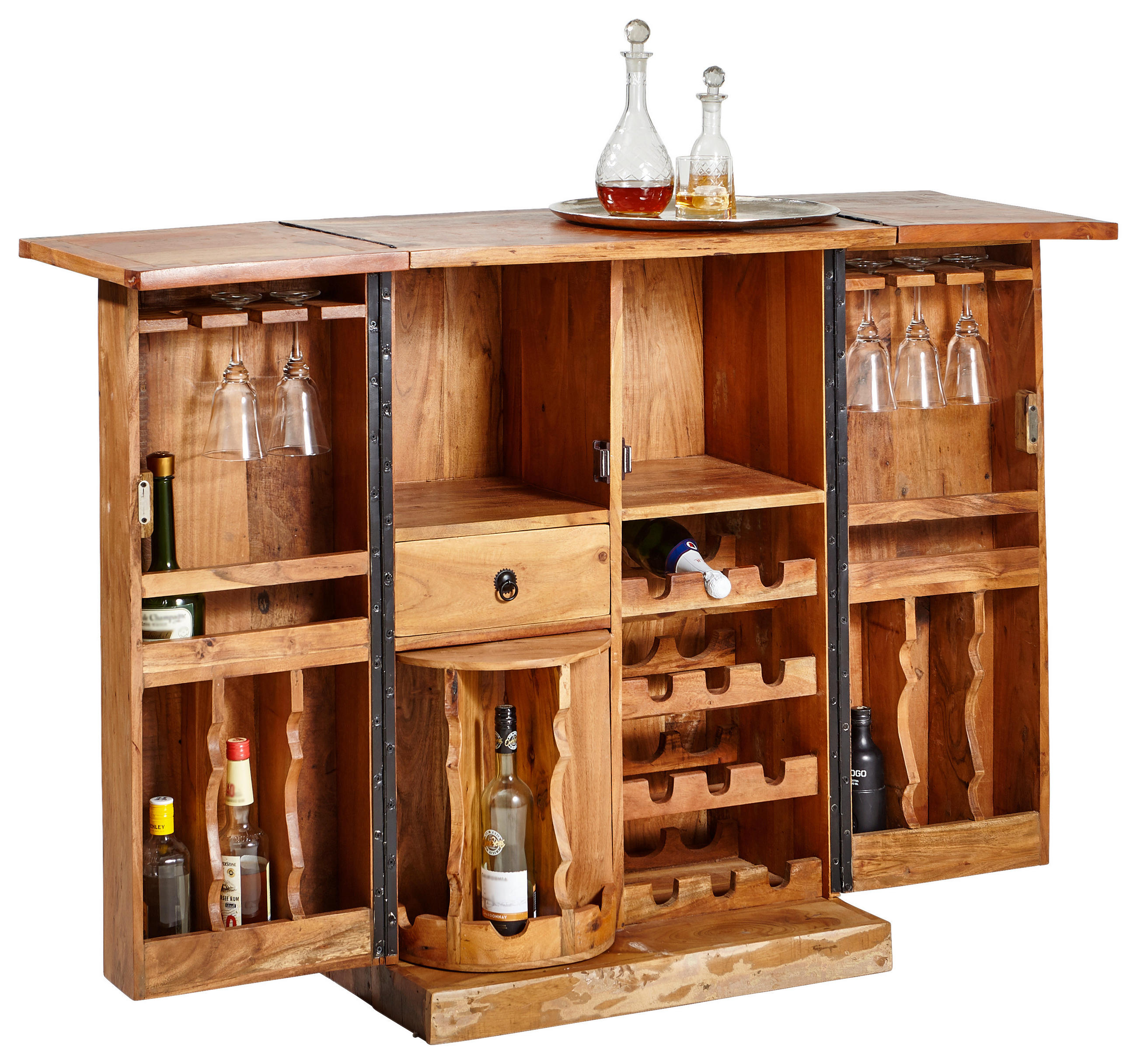 BARSCHRANK Recyclingholz massiv Multicolor, Dunkelbraun, Hellbraun  - Hellbraun/Dunkelbraun, LIFESTYLE, Holz/Metall (75/107/52cm) - Landscape