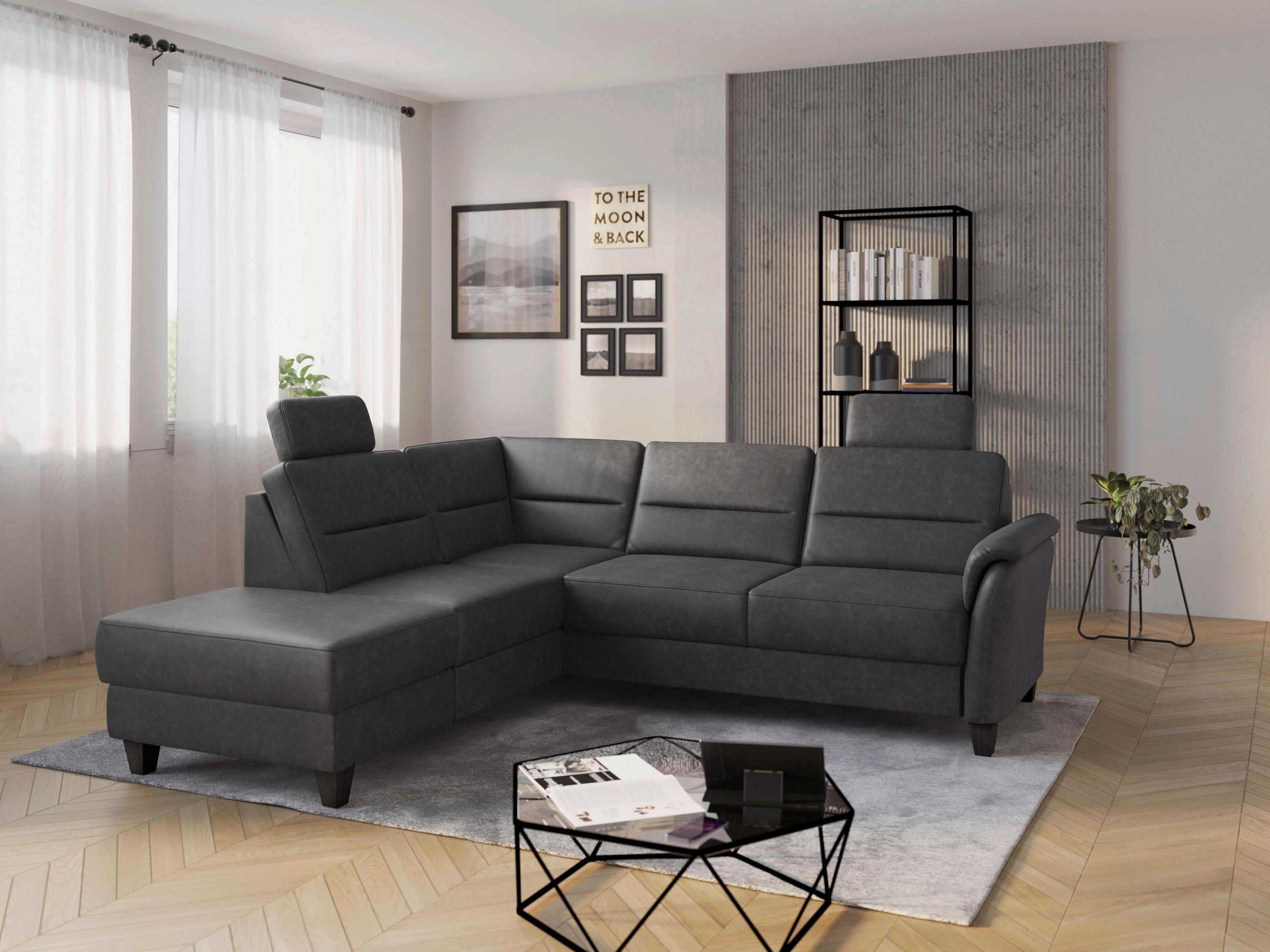 ECKSOFA PALMERA V in Mikrofaser Anthrazit  212/236 cm  - Wengefarben/Anthrazit, KONVENTIONELL, Holz/Textil (212/236cm) - Sit & More