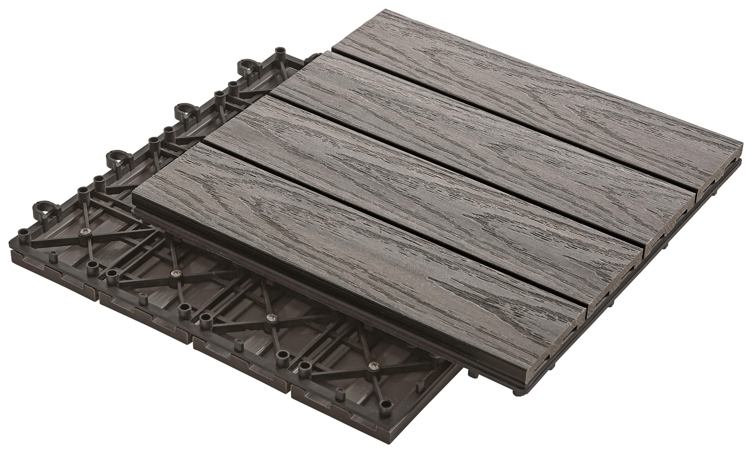 TERRASSENFLIESE Silberfarben, Dunkelgrau - Dunkelgrau/Silberfarben, KONVENTIONELL, Holzwerkstoff/Kunststoff (30/30/2,4cm) - Ambia Garden