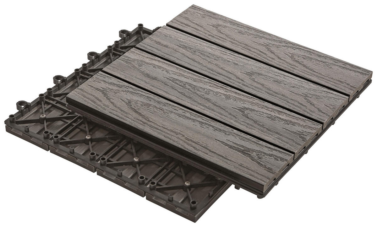 TERASOVÁ DLAŽDICE, barvy stříbra, tmavě šedá - barvy stříbra/tmavě šedá, Konvenční, kompozitní dřevo/plast (30/30/2,4cm) - Ambia Garden