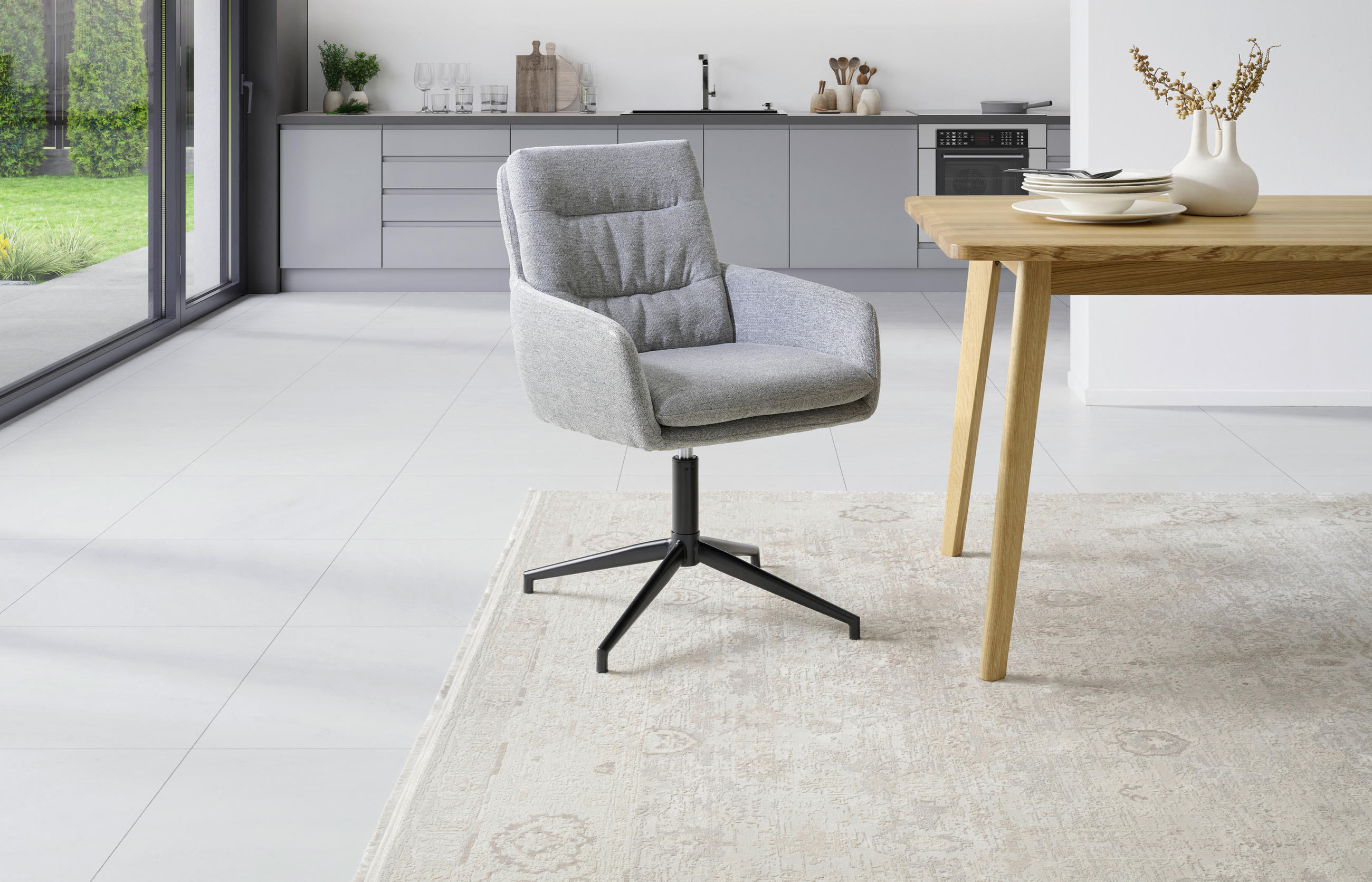 ARMLEHNSTUHL  in Eisen Leinenoptik  - Schwarz/Grau, Design, Holz/Textil (57/88/67cm) - MID.YOU