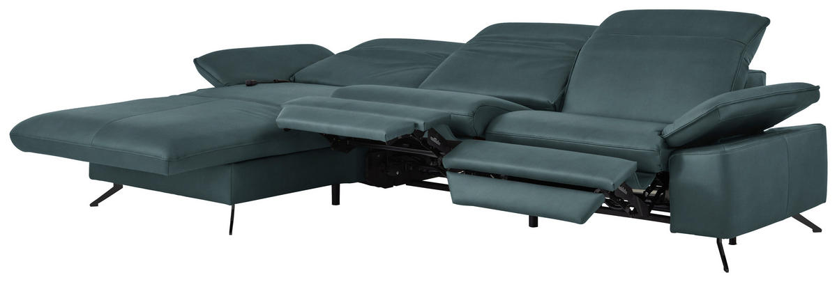 ECKSOFA  Echtleder Graublau  - Graublau/Schwarz, Design, Leder/Metall (169/307cm) - Beldomo Premium