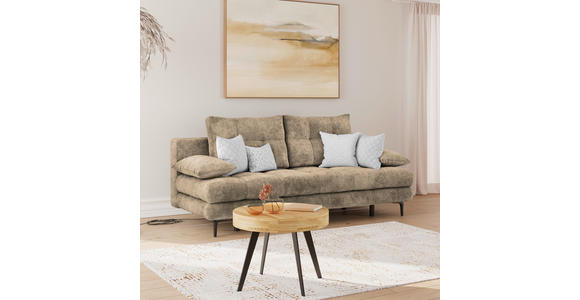 SCHLAFSOFA Chenille Hellbraun Rückenkissen, Armlehnenkissen, Bettkasten, Schlaffunktion, Rücken echt  - Hellbraun/Schwarz, KONVENTIONELL, Textil/Metall (203/94/96cm) - Carryhome