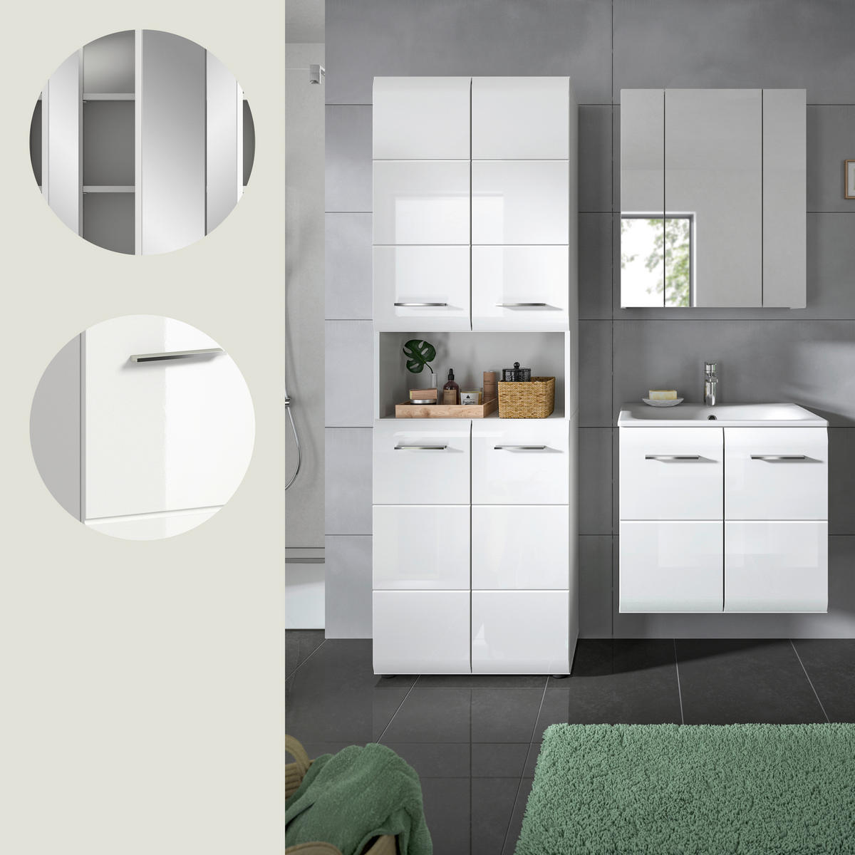 BADEZIMMER 4-teilig  in 120 cm  - Weiß Hochglanz/Silberfarben, MODERN, Keramik/Holzwerkstoff (120cm) - MID.YOU