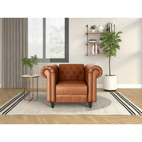SESSEL in Lederlook Cognac  - Cognac/Schwarz, Basics, Holz/Textil (111/83/87cm) - Livetastic