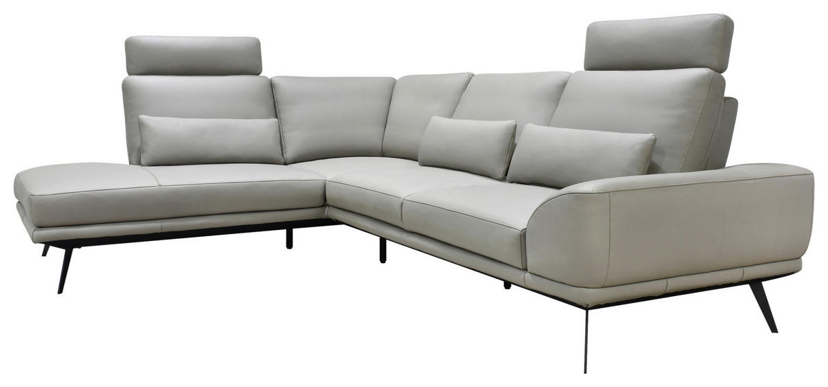 ECKSOFA Taupe Echtleder Zierkissen, Rücken echt, Kopfteilverstellung, Sitztiefenverstellung, Kopfstütze  - Taupe/Schwarz, Design, Leder/Metall (225/276cm) - Celina Home