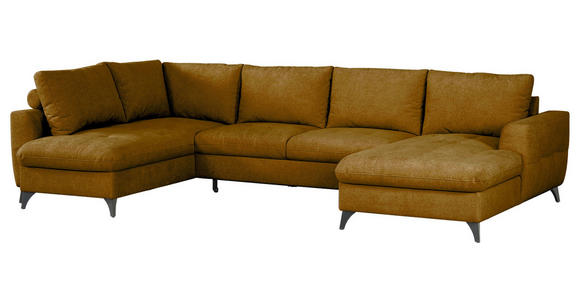 WOHNLANDSCHAFT Senfgelb Chenille  - Senfgelb/Schwarz, KONVENTIONELL, Textil/Metall (188/340/160cm) - Xora