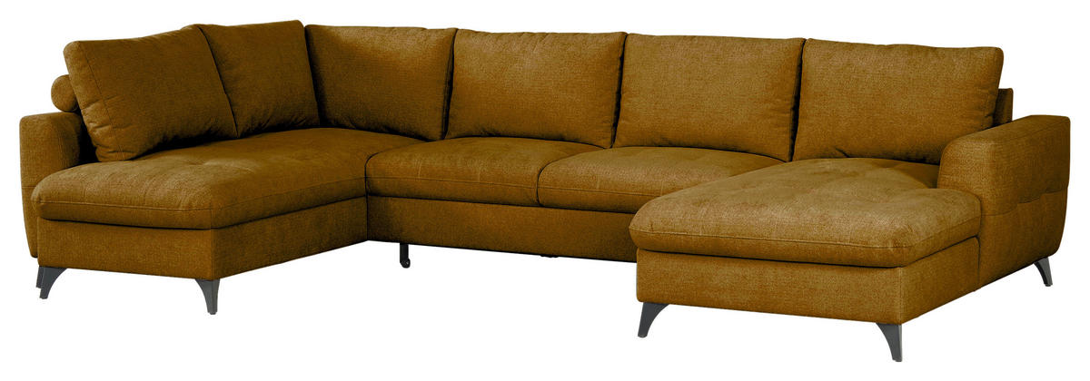 WOHNLANDSCHAFT Senfgelb Chenille  - Senfgelb/Schwarz, KONVENTIONELL, Textil/Metall (188/340/160cm) - Xora